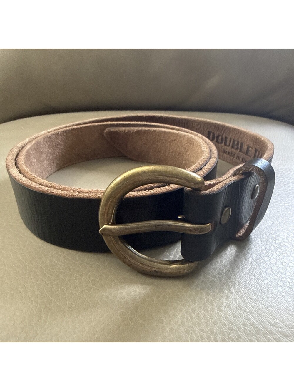RRL Double RL Distressed Black Leather Belt Made in Italy Size 34 Width 1 inch